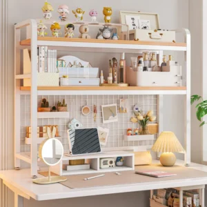 Bookshelf Bookcase With Grid Desktop Multi-layer Wrought Iron Shelf