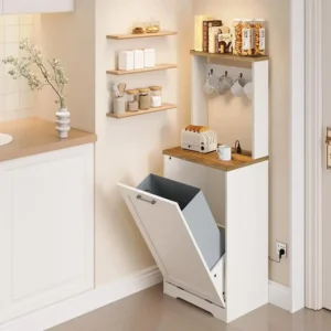 10 Gallon Kitchen Trash Bin Cabinet with Hooks, Charging station