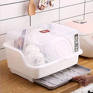 Medium Size Dish Drying Rack and Drain Board with Lid Cover 16" x 12.2" x 10.6"