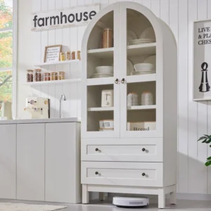 71" Tall Arched Cabinet, 2 Large Drawers Adjustable Shelves
