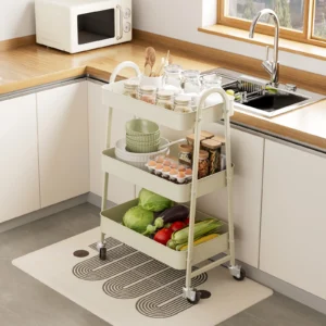 3 Tier Metal Storage Kitchen Cart- Lockable Wheels